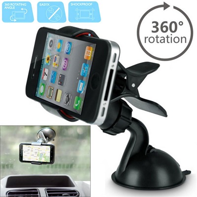 Multifunctional 360° Rotating Car Navigation Clip/Suction Mount Holder for Phones, w/retail package