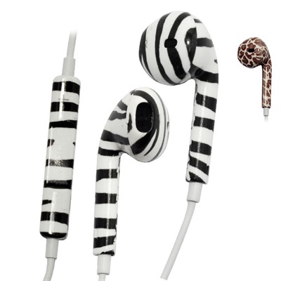 Zebra/Deer Texture Earphone for iPhone 5/5C/5S/SE/6/6S(Plus), w/retail package