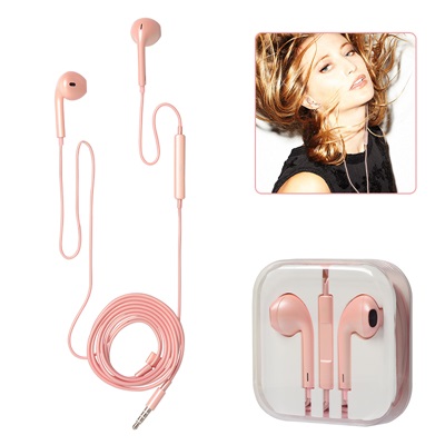 Earphone with Remote and Mic for iPhone 5/5S/5C/6/6S(Plus), Aftermarket, w/retail package,Rose Gold