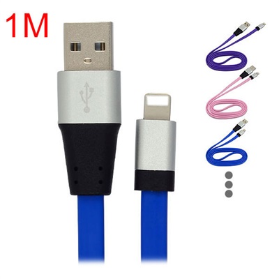 1m Aluminium Alloy Flat Noodle USB Data Sync/Charging Cable for iPhone 5/5C/5S/SE/6/6S/7(Plus)