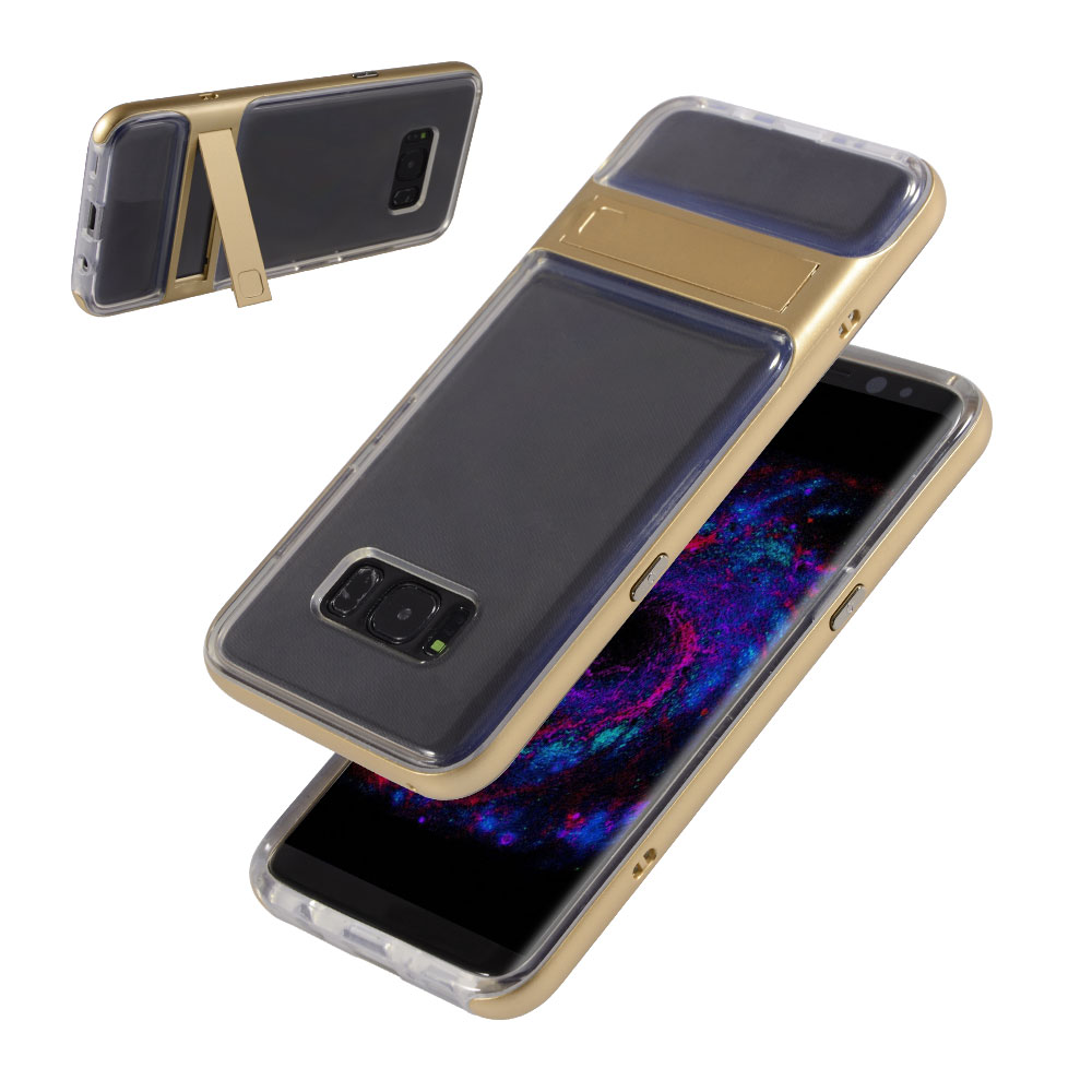 Clear TPU Case+Polycarbonate Bumper Kickstand for Samsung Galaxy S8