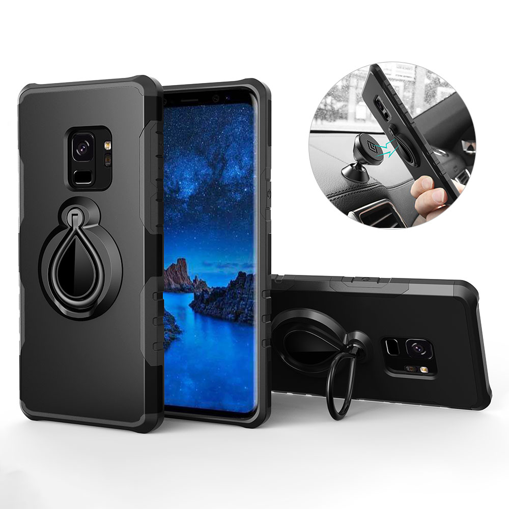 Raindrop Design Case with 360° Rotation Ring Holder & Metal Sheet for Samsung Galaxy S9, w/retail package