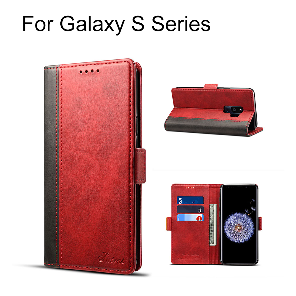 Contrast-Color Magnetic Closure Compact Leather Case for Samsung Galaxy S9 Plus/S9 Series