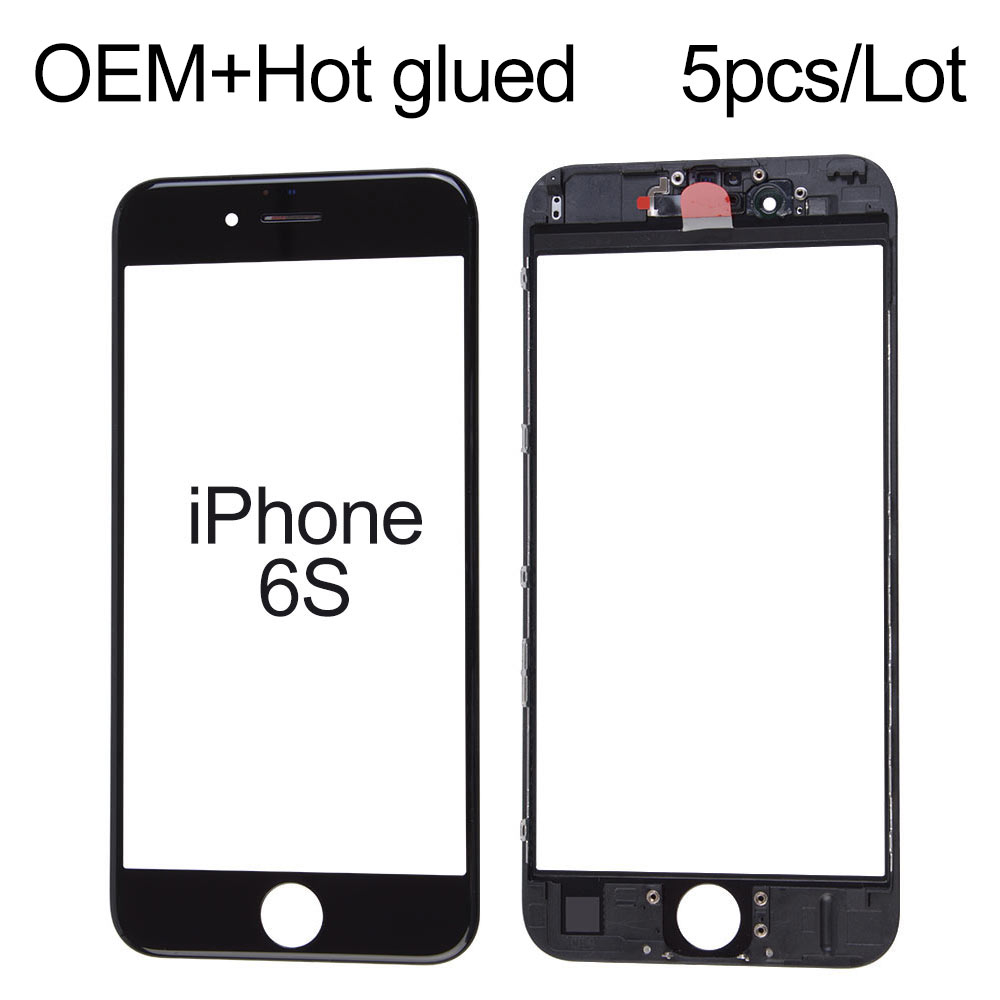 Front Glass+Frame+Dustproof Earspeaker Mesh+Front Camera Cover+Light Sensor Holder for iPhone 6S (4.7"), OEM, Hot Glued, 5pcs