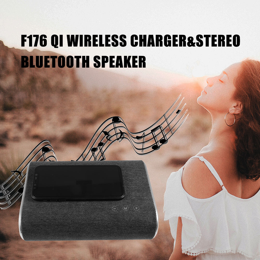 F176 Wireless Charger & Stereo Bluetooth Speaker support AUX/USB Drive, US Plug, w/retail package