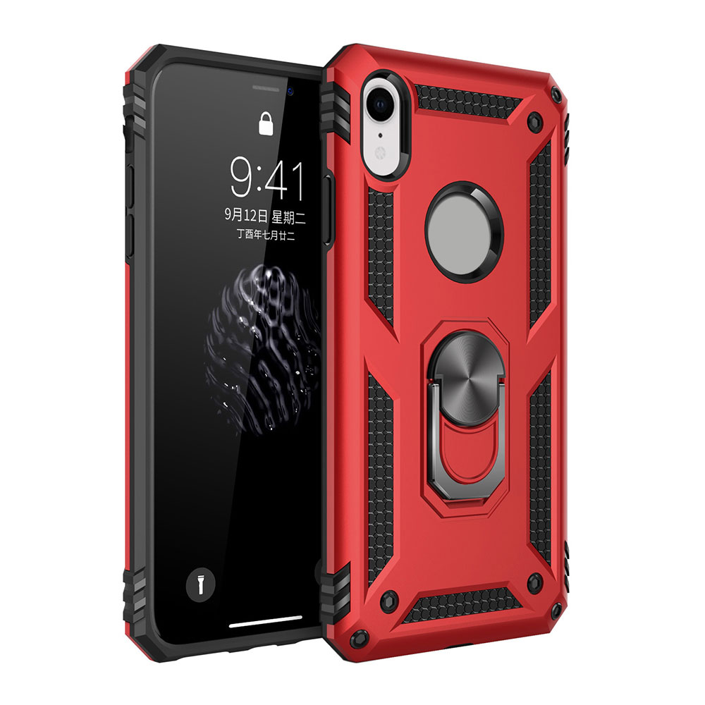 Drop Resistant Armor PC&TPU Case with Finger Grip Ring Holder & Metal Sheet for iPhone XR (6.1"),5pcs