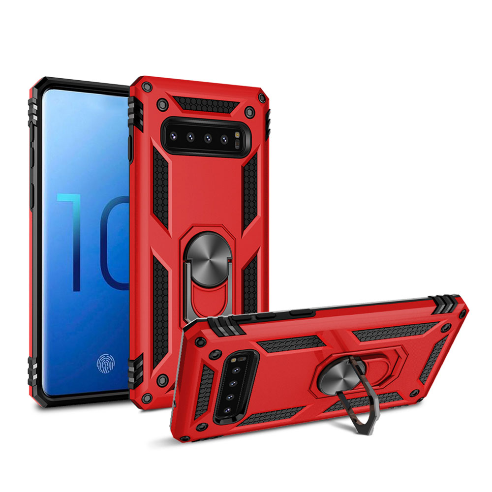 Drop Resistant Armor PC&TPU Case with Finger Grip Ring Holder & Metal Sheet for Samsung Galaxy S10, 5pcs