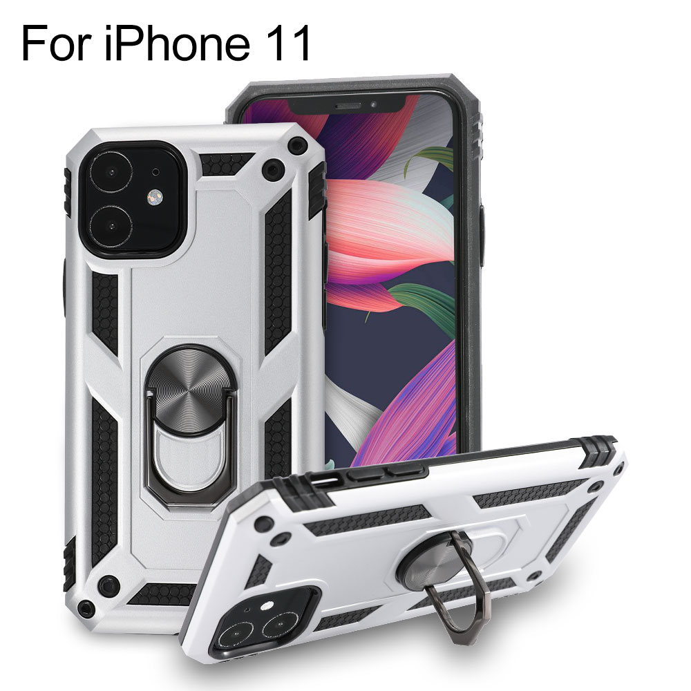 Drop Resistant Armor PC&TPU Case with Finger Grip Ring Holder&Metal Sheet for iPhone 11,5pcs