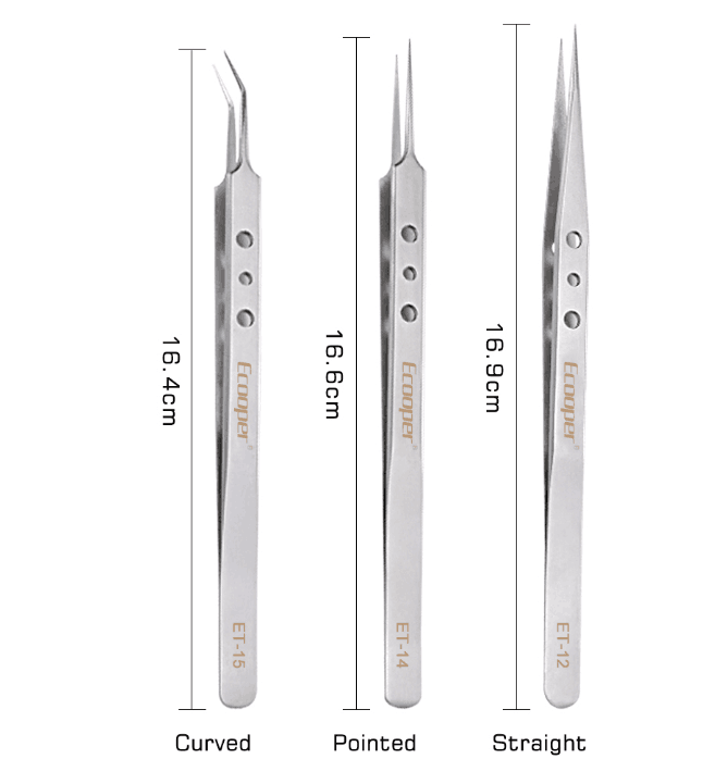 Ecooper Lengthened Straight Pointed/Needle-Shaped Pointed/Curved Tweezer, w/retail package