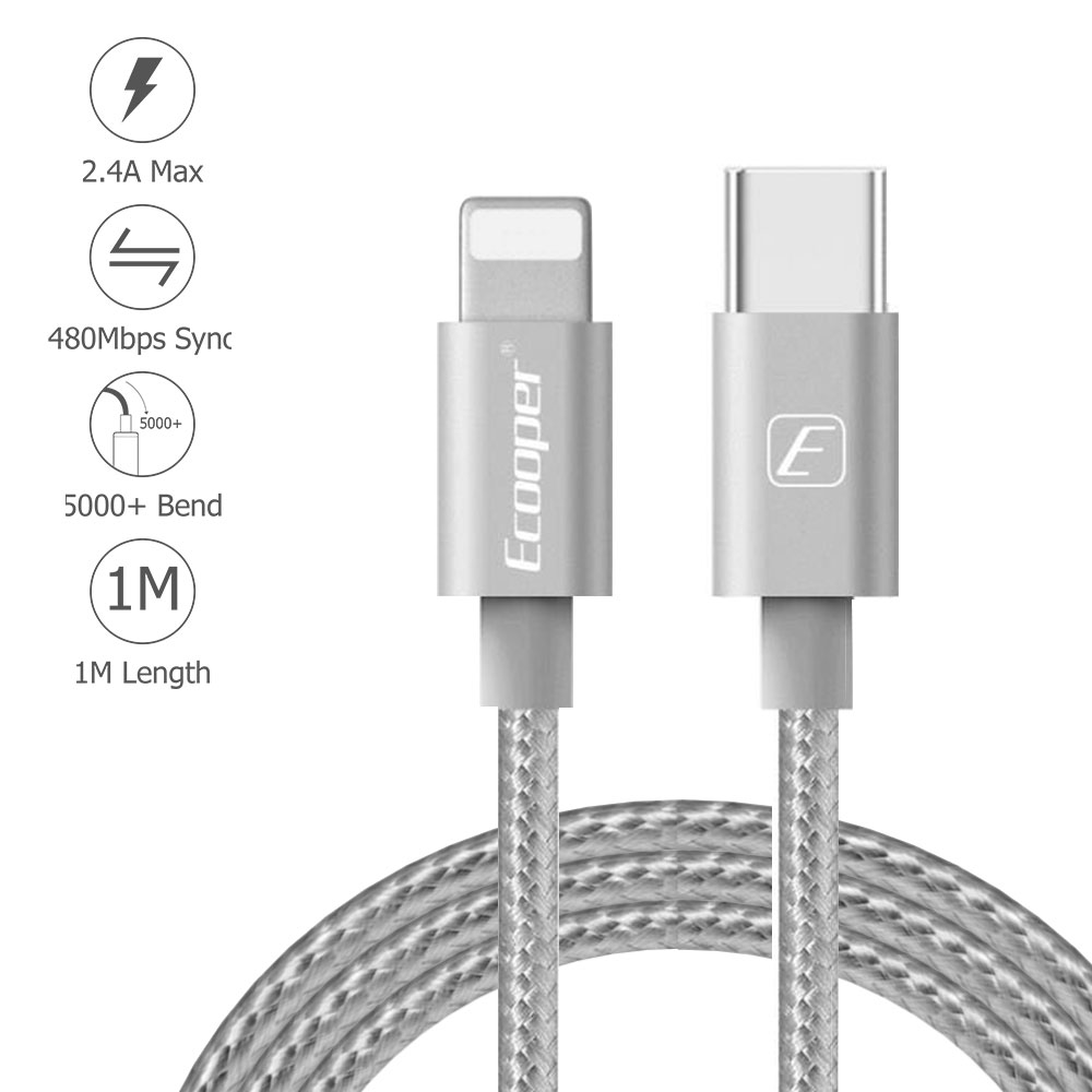 Ecooper MFi Certified Type-C to Lightning Cable for Apple Device, Nylon Braid, w/retail package