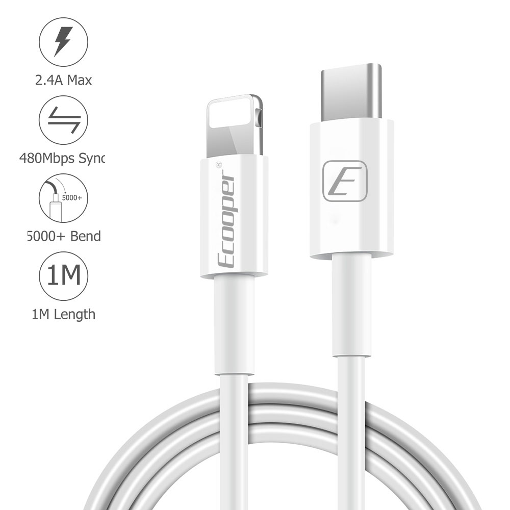 Ecooper Type-C to 8 Pin Cable for Apple Device, w/retail package, White