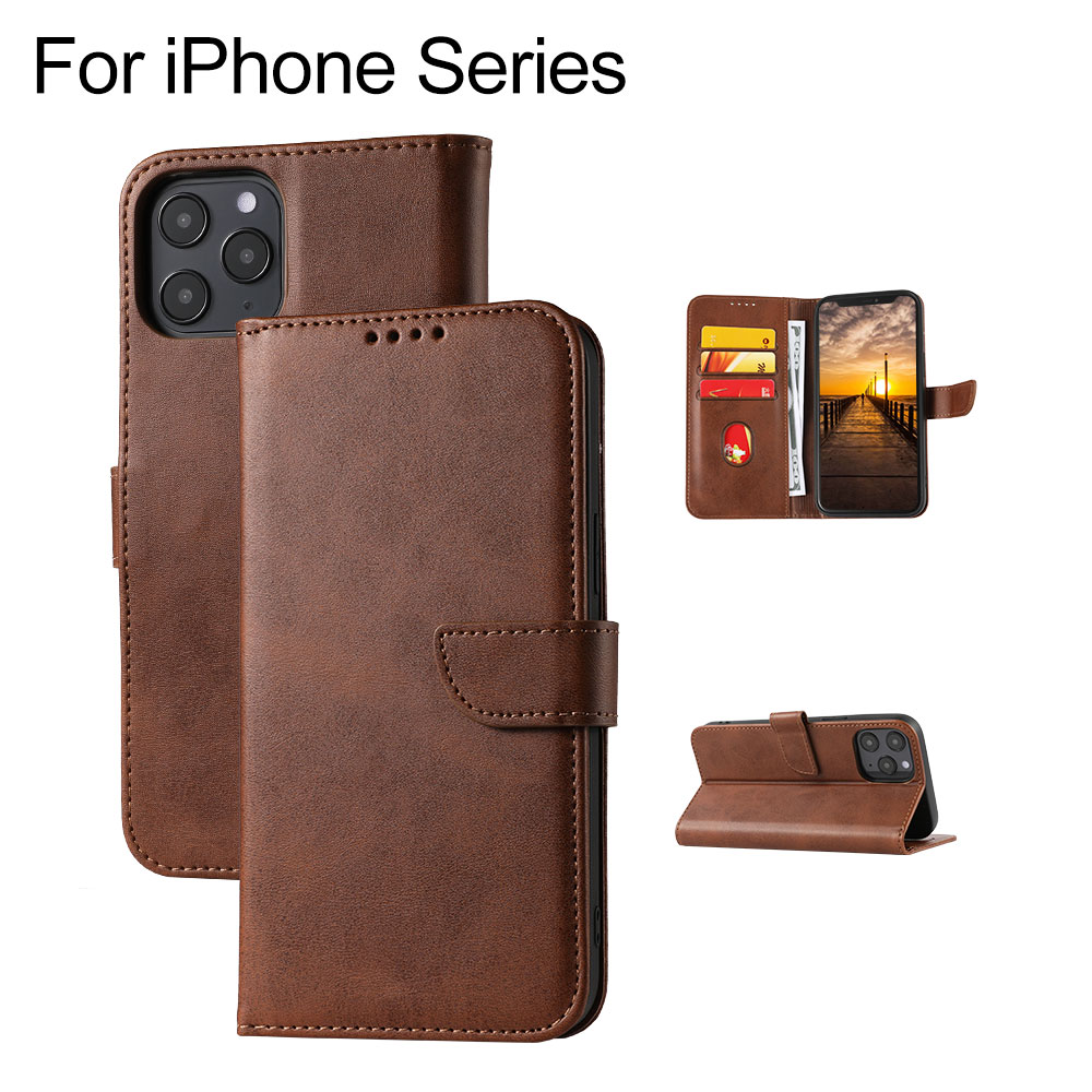 Magnetic Snap Cowhide Texture Leather Case for iPhone 12 Pro Max/12/12 Pro/12 Mini Series, 5pcs