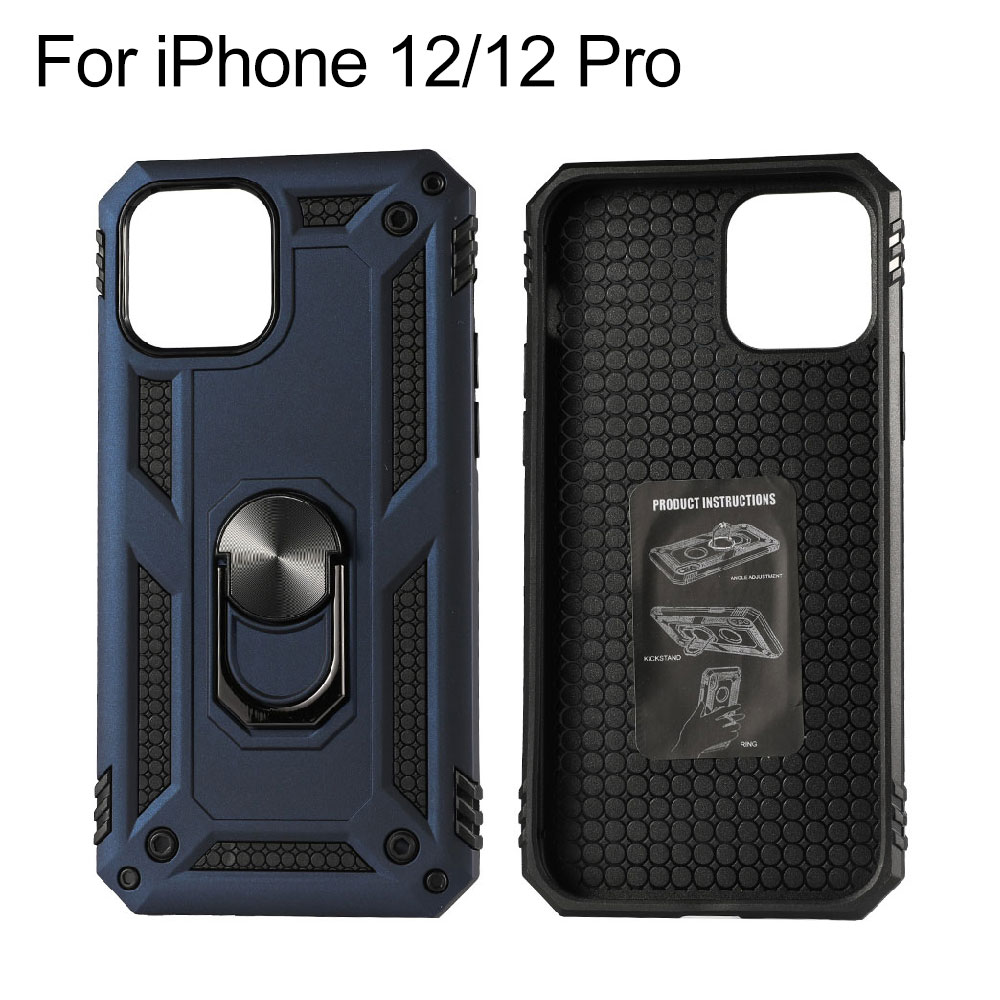 Drop Resistant Armor PC&TPU Case with Finger Grip Ring Holder & Metal Sheet for iPhone 12/12 Pro (6.1"), 5pcs
