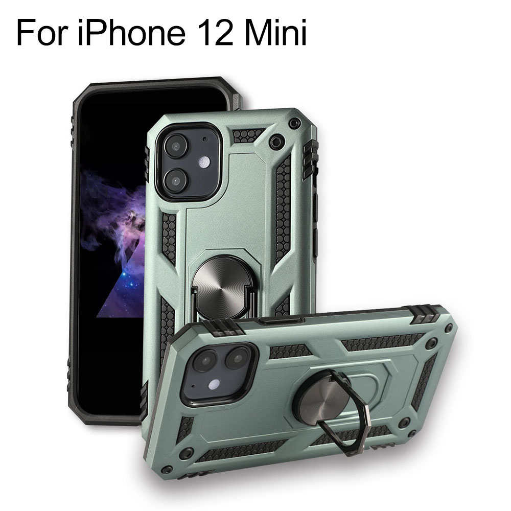 Drop Resistant Armor PC&TPU Case with Finger Grip Ring Holder & Metal Sheet for iPhone 12 Mini (5.4"), 5pcs