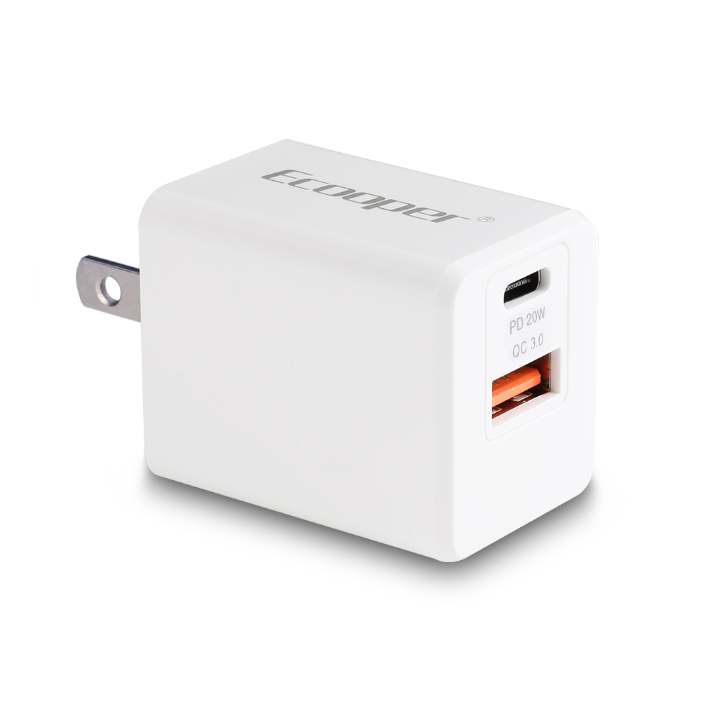 Ecooper 20W Wall Charger with Type-C&USB Ports support Quick Charge 3.0, w/retail package