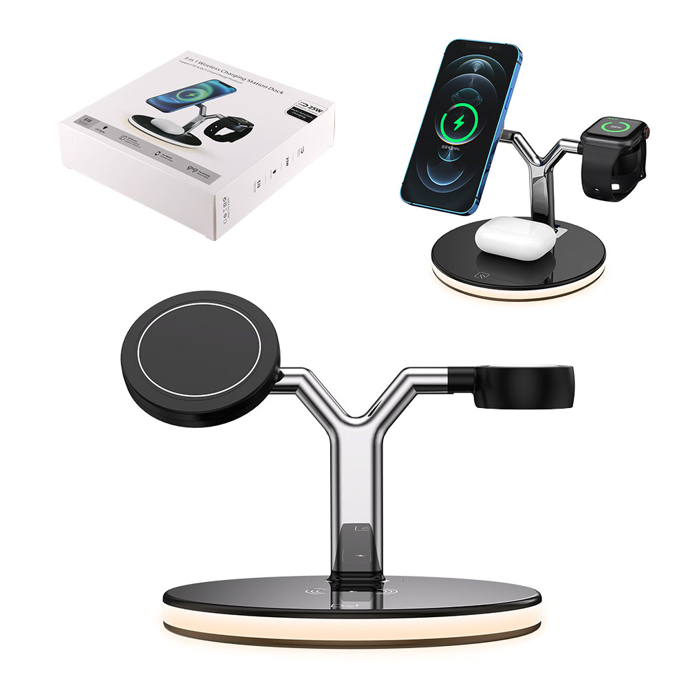 3 In 1 Charging Station Magnet Wireless Charger for iPhone 12 Series/Watch/Airpods, w/retail package