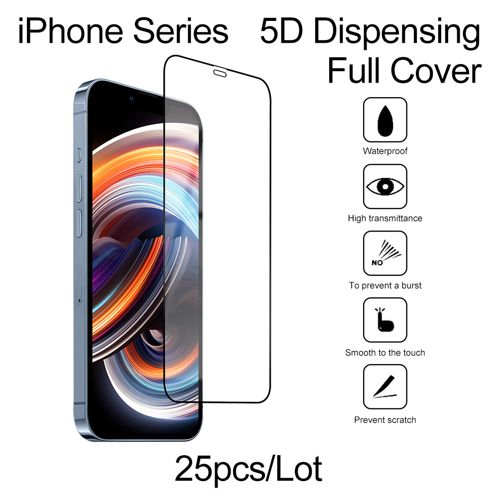 Ecooper 5D Dispensing Full Cover Tempered Glass Screen Protector for iPhone 12/12 Pro (6.1"), 25pcs/set, w/retail package, Black