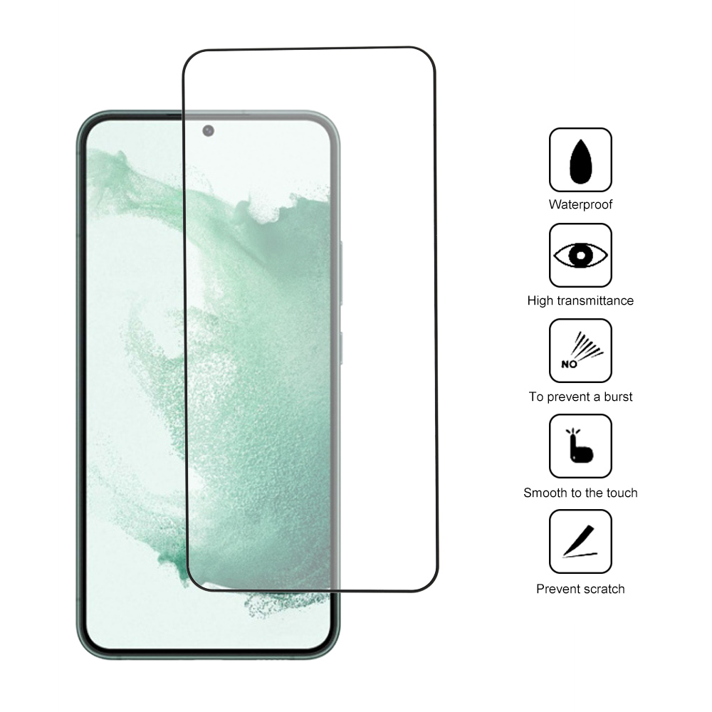 Silkscreen Tempered Glass Screen Protector for Samsung S22+, w/retail package