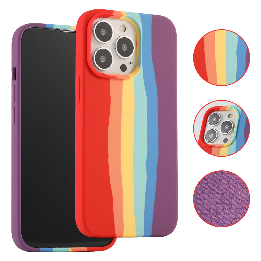 Rainbow Silicone Case with Microfiber Lining for iPhone 13 Mini (5.4")/13 (6.1")/13 Pro (6.1")/13 Pro Max (6.7"), Aftermarket, No Logo