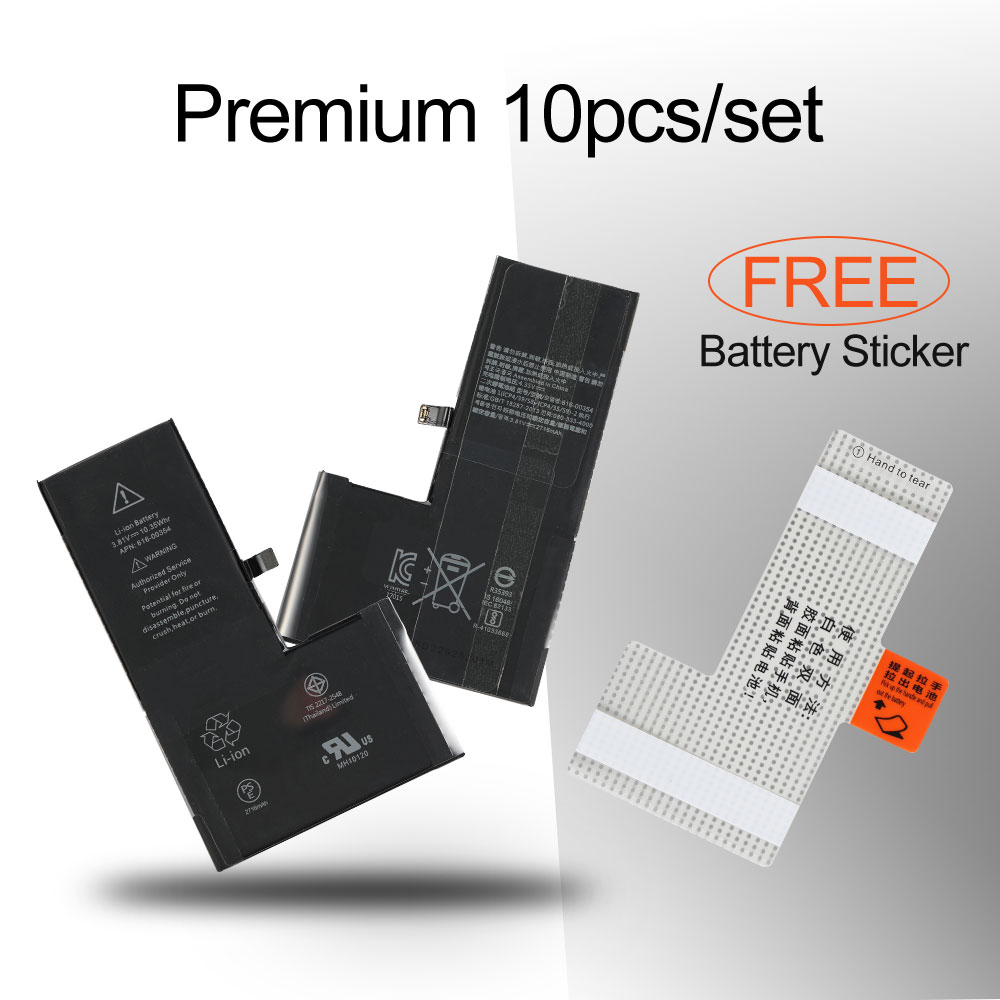 Battery with Sticker for iPhone X 5.8", (Ti BMS+Pure Cobalt Battery Cell), 10pcs