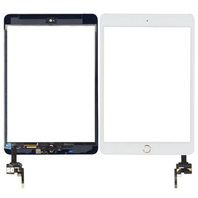 Touch Screen with Gold Home Button Flex Assembly for iPad Mini 3, OEM Glass+Premium Flex, White