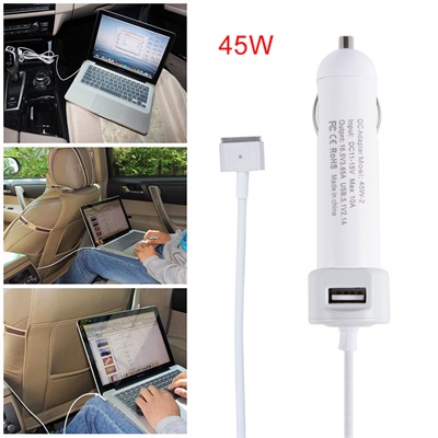 USB Car Charger with MagSafe 2 Power Cable, Round Shape, w/retail package
