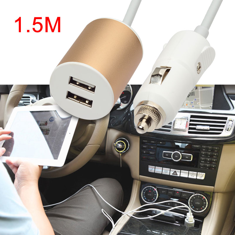 Double USB Ports Car Charger with Extendable Cable, w/retail package
