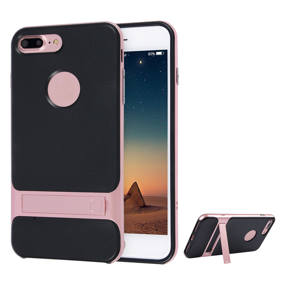 Mesh Black TPU Case+Polycarbonate Bumper Kickstand for iPhone 7 Plus