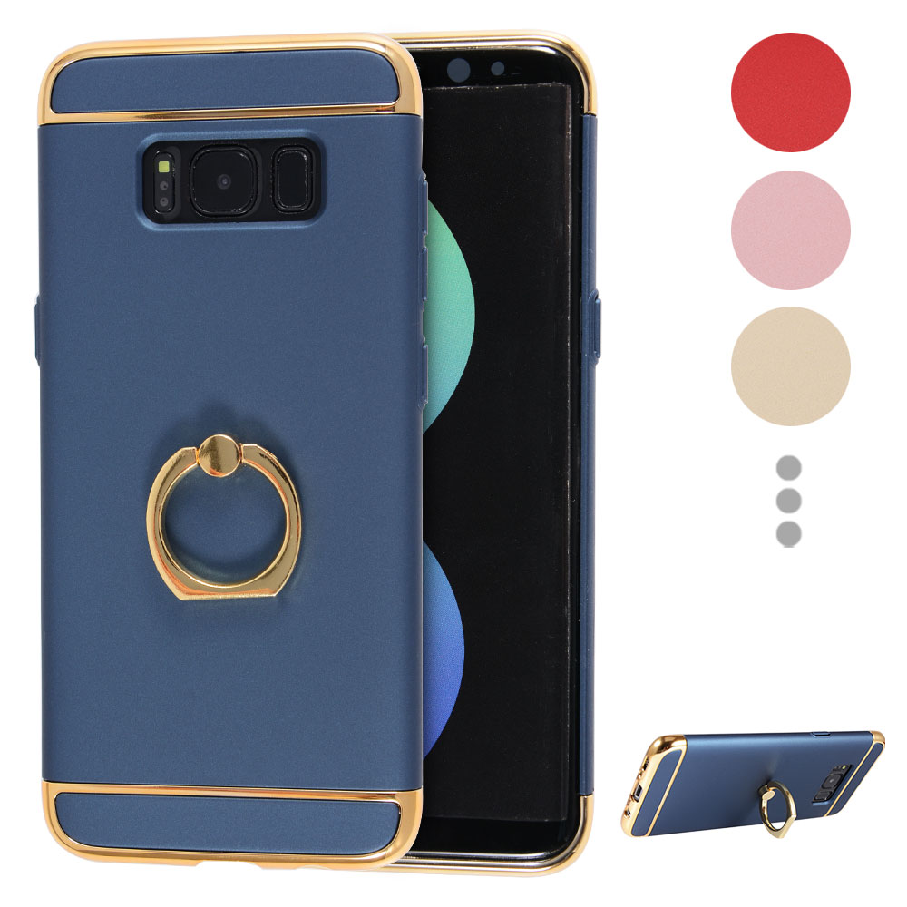Electroplating Polycarbonate Case with Top&Bottom Frames+Ring Holder for Samsung Galaxy S8+
