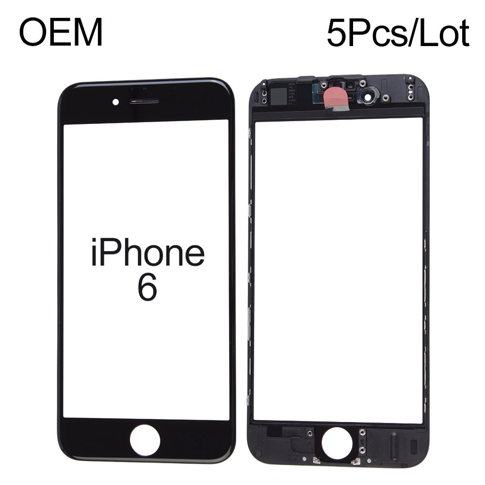 For iPhone 6 (4.7")Front Glass+Frame+Dustproof Earspeaker Mesh+Front Camera Cover+Light Sensor Holder , OEM, Cold Pressed, 5pcs