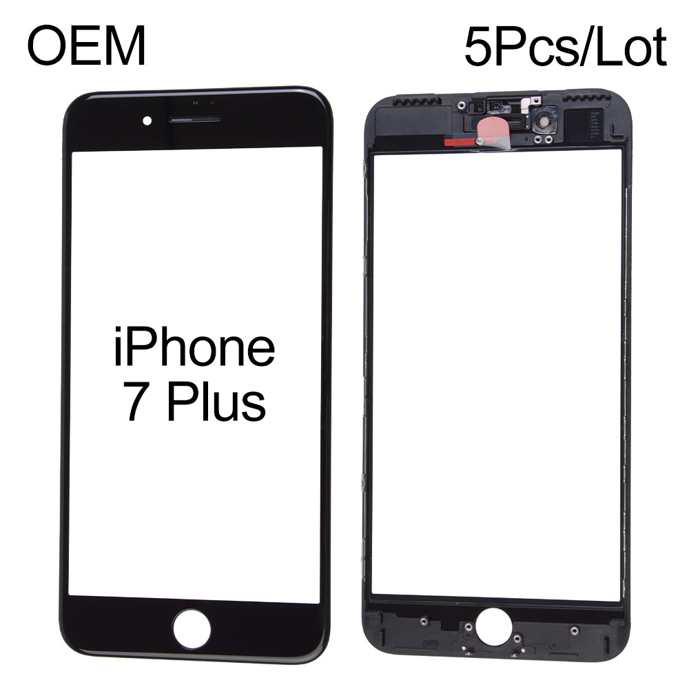 For iPhone 7 Plus Front Glass+Frame+Dustproof Earspeaker Mesh+Front Camera Cover+Light Sensor Holder, OEM, Cold Pressed, 5pcs