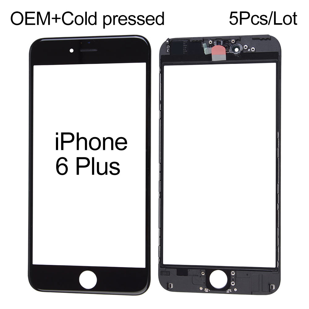 For iPhone 6 Plus (5.5") Front Glass+Frame+Dustproof Earspeaker Mesh+Front Camera Cover+Light Sensor Holder , OEM, Cold Pressed, 5pcs