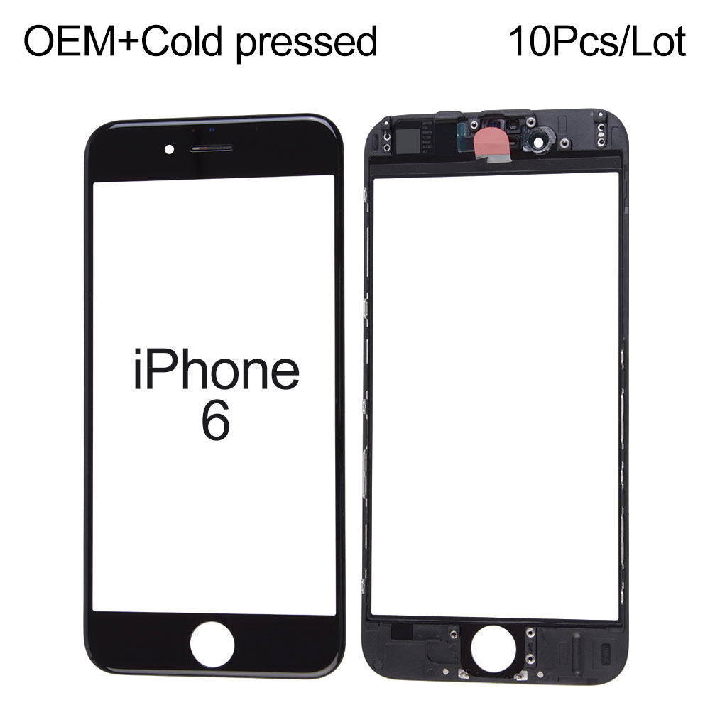 For iPhone 6 Front Glass+OCA+Frame+Dustproof Earspeaker Mesh+Front Camera Cover+Light Sensor Holder, OEM, Cold Pressed, 10pcs