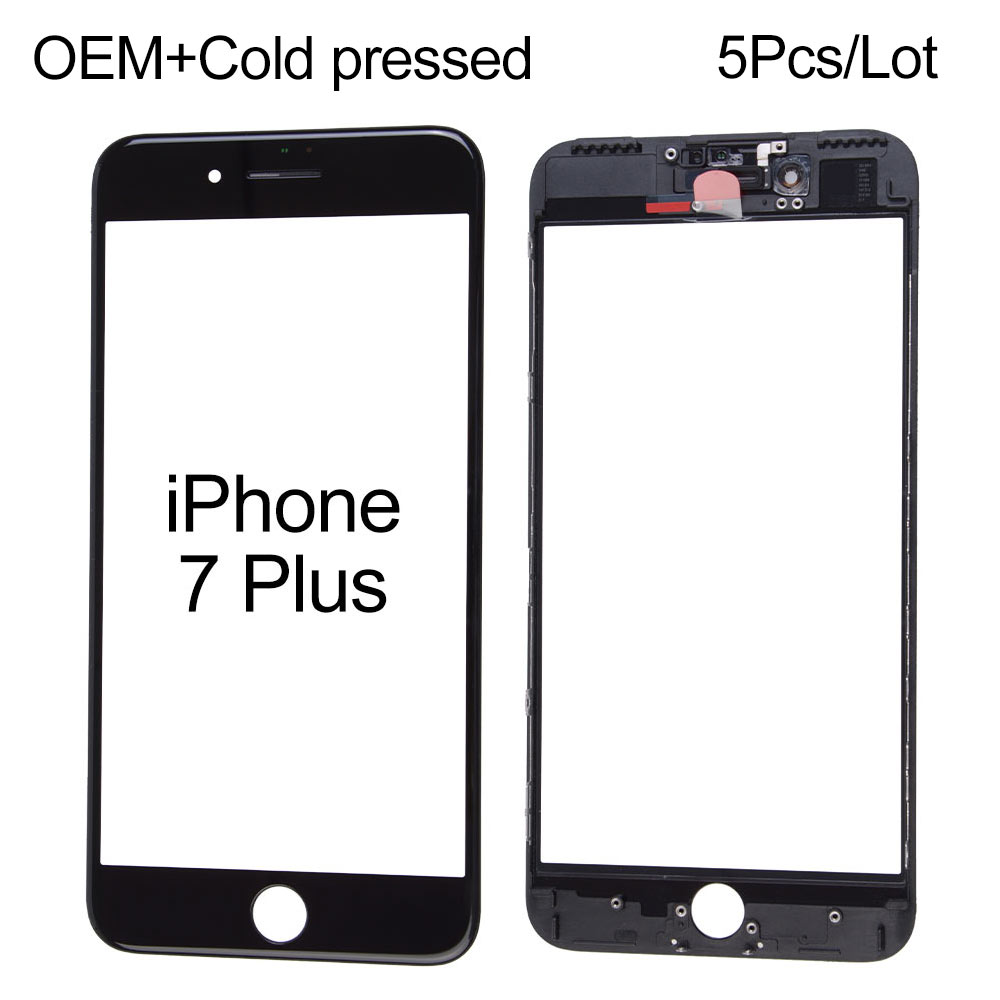 For iPhone 7 Plus Front Glass+OCA+Frame+Dustproof Earspeaker Mesh+Front Camera Cover+Light Sensor Holder, OEM, Cold Pressed, 5pcs