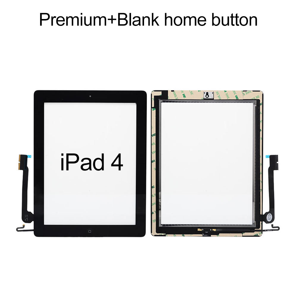 Touch Screen with "No Square" Home Button Assembly/Sticker for iPad 4, OEM Glass+Premium Flex