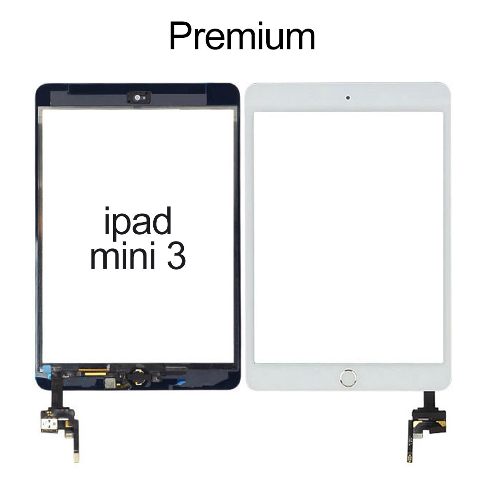 Touch Screen with White Home Button Flex Assembly for iPad Mini 3, OEM Glass+Premium Flex, White