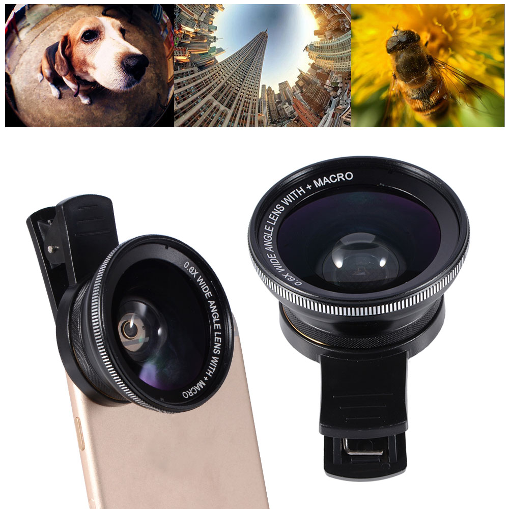 0.6X Wide Angle Lens+Macro Lens+Phone Camera Clip, w/retail package