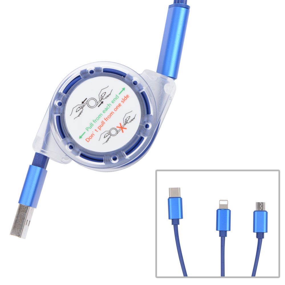 3 In 1 Stretchable Lightning&Micro USB&Type-C to USB Charging Cable, 1m