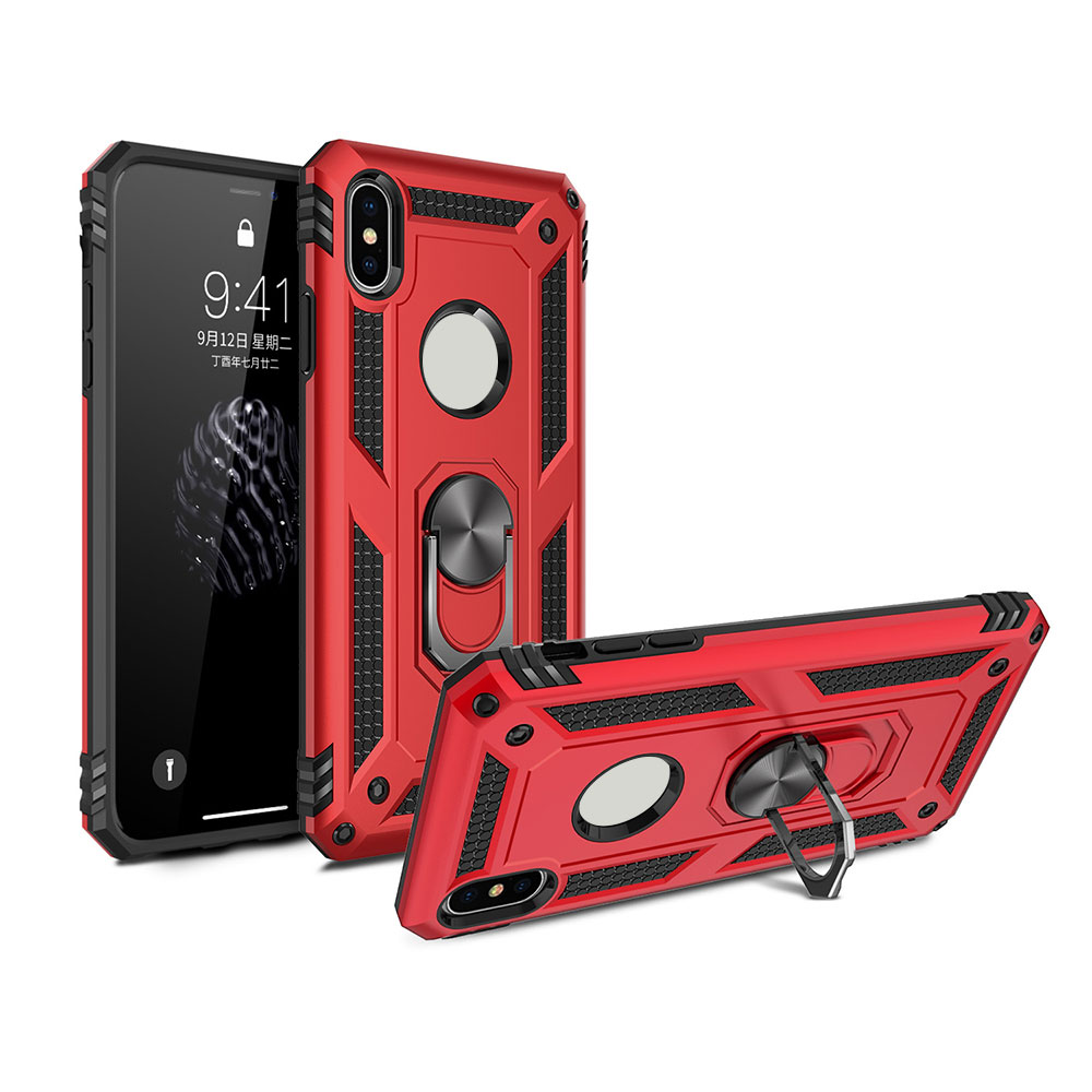 Drop Resistant Armor PC&TPU Case with Finger Grip Ring Holder & Metal Sheet for iPhone XS/X (5.8"),5pcs
