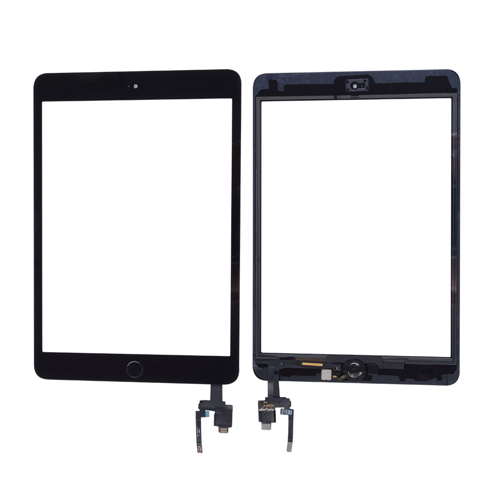 Touch Screen with Black Home Button Flex Assembly for iPad Mini 3, OEM Glass+Premium Flex, Black