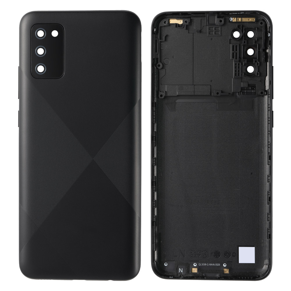 Back Cover with Sticker+Rear Camera Lens Cover+Glass Lens for Samsung Galaxy A02S/M02S (A025U/M025F), OEM (US Version)